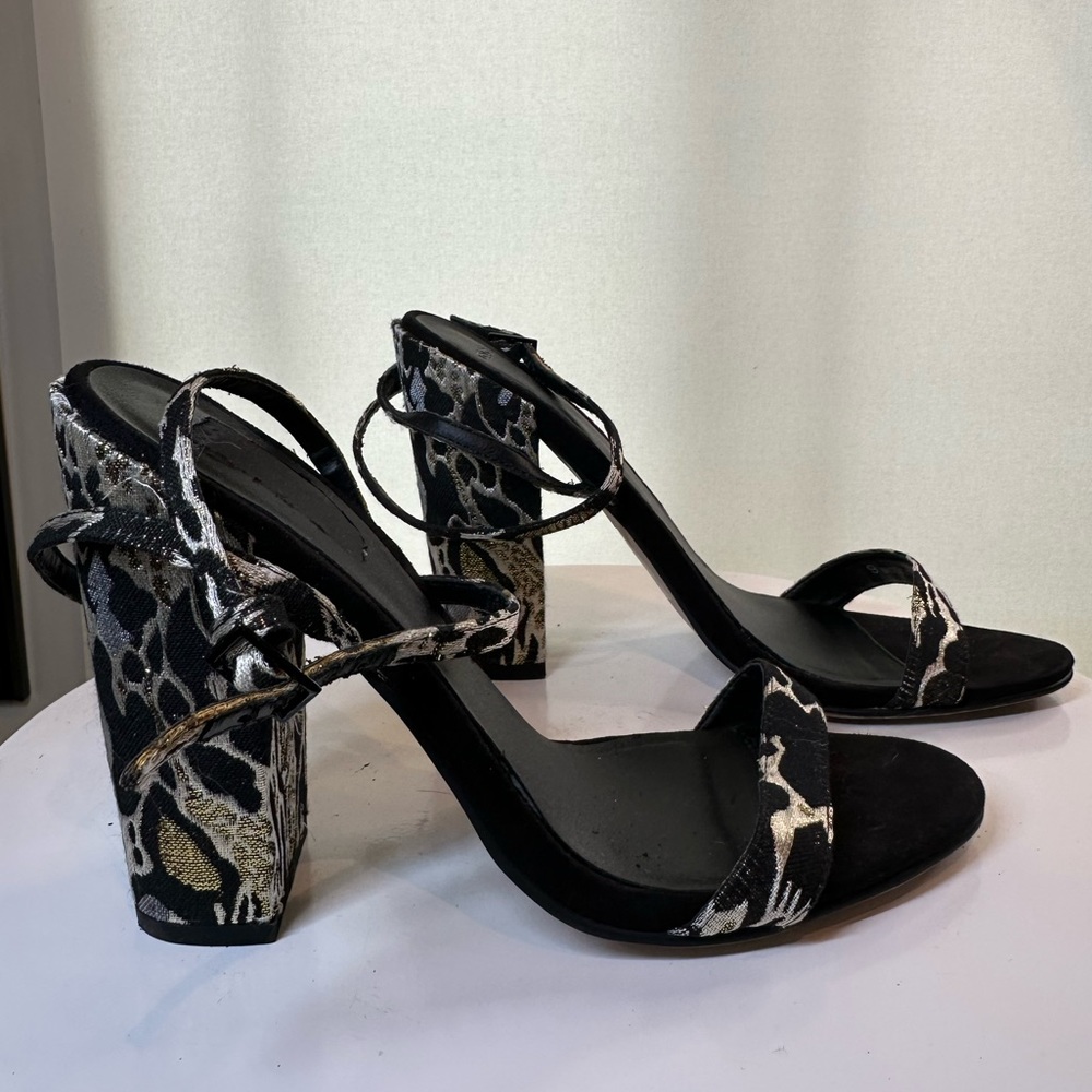 ASOS Black Strap Sandal with Metallic Animal Print Heel Women’s size 40.